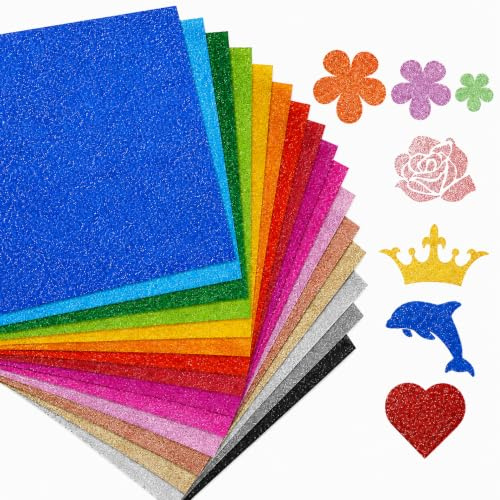 20 ark glitterpapper A4-färgglatt, glitterpapper för pyssel, 250 g/m² papper, pysselpapper, pysselkartong, 20 färger, pysselkartong, färgglatt papper för målning, korttillverkning, inbjudningar