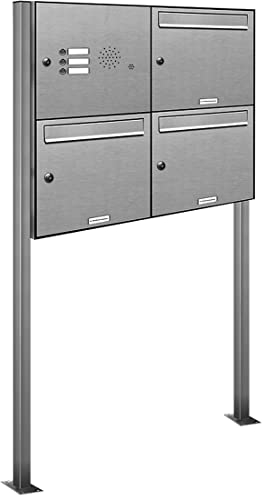 AL Briefkastensysteme 3er Edelstahl Standbriefkasten mit Klingel rostfrei als 3 Fach Briefkastenanlage in Postkasten Briefkasten Design modern