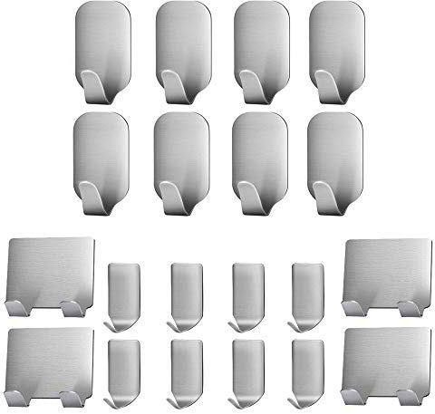 KATELUO 20 pezzi Gancio autoadesivo, Ganci portasciugamani, Adesivo Gancio appendiabiti Asciugamano Gancio da Parete Acciaio Inox Bagno Cucina