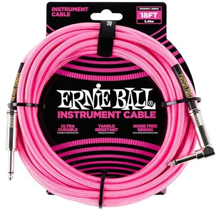 Ernie Ball, Cavo intrecciato per strumenti, dritto / angolato, 5,49 m, rosa neon