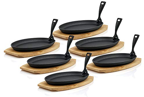 BBQ-Toro Set de poêles à servir ovale en fonte avec support en bois | 27 x 18 x 3 cm - design vierge, Fonte, Blank, 27 x 18 x 3 cm