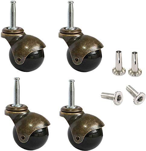 AAGUT 2 Ball Casters Stem Caster Wheels Set of 4 with 5/16 x 1-1/2 (8 x 38mm) with Metal Sockets Replacement Vintage Antique Swivel Wheel for Sofa, Chair, Cabinet