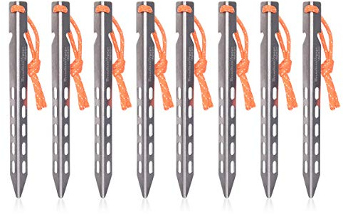 iBasingo16cm Titanlegierung V-Heringe Zeltstifte 8 Stück Ti4009P | Ultraleicht V-förmige Titan Zeltheringe für Sand Wiese Wald Schnee, Rostfrei Camping Zelt Zubehör, Nur 12g/Stück