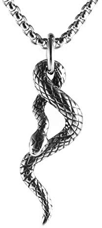 HZMAN Gothic Snake Necklace for Men Stainless Steel Gothic Animal Snake Pendant Necklace Jewelry Gift (Silver)