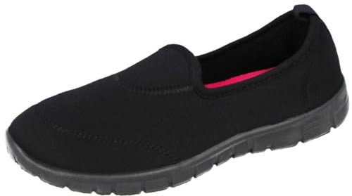 Ladies Canvas Mesh Memory Foam Slip On Flat Ultra Lightweight Flexi Plimsoll Pumps Sports Comfort Trainers Go Shoes Size 3-8 (All Black/Fuchsia, 4)