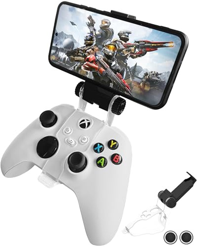 Xbox Series Handyhalterung, Joso Controller Mobile Gaming Clip Halterung Klemme für Xbox Series X/S, XSX, XS, Xbox One, unterstützt Android, iPhone-System mit One Cast App mit 2 Daumengriffkappen