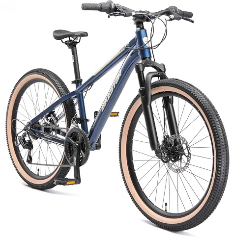 BIKESTAR MTB Mountain bike 24 alluminio per bambini 10-13 anni | Bicicletta telaio 12.5 pollici 21 velocità Shimano, hardtail, freni a disco, sospensioni | Blu