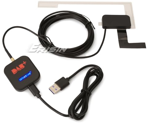 Erisin Adaptador DAB y Sintonizador Digital Con Amplificador MCX y Antena Para Radio Android, Puerto USB