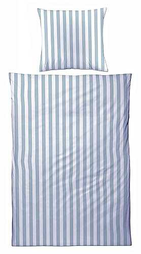 Carpe Sonno warme Biberbettwäsche 155x220 - Gestreifte Winter-Bettwäsche mit Reißverschluss aus 100% Baumwolle Flanell - Bettwäsche Set 155 x 220 mit Kopfkissen-Bezug - Streifen Blau Weiß