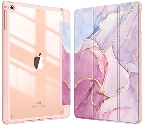 Fintie Hybrid Hülle für iPad (6./5. Gen)2018/2017, iPad Air 2/ Air 9.7 Zoll | Schlankes Hard-PC-Case, Transparent, stoßfest, Standfunktion, Stifthalter & Auto-Sleep/Wake, Rosa Marmor