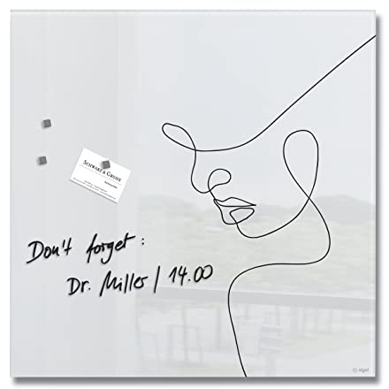 SIGEL Premium Glas-Magnettafel 48x48 cm Line Art Woman hochglänzend | GL295, Artverum, SGS geprüft, einfache Montage, incl. 3 Magnete