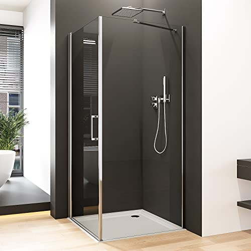 Goezes Duschkabine Eckeinstieg 90x80cm Pendeltür mit Seitenwand, Schwingtür Duschabtrennung Duschwand 6mm NANO Beschichtung EGS Sicherheitsglas, Duschtür 90cm, Seitenwand 80cm, Höhe 195cm