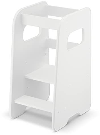 defiPad Torre Montessoriana bambini da 1 anno - Stabile e sicura, Altezza regolabile 3 livelli - Sgabello cucina - Torretta montessoriana/Torre di apprendimento - Learning tower - Bianco