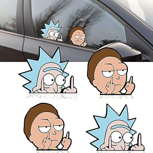 GEFIRE 4 Stücke Reflektierende Rick and Morty Aufkleber, Aufkleber Auto Lustig, Tuning Aufkleber Auto, Tuning Aufkleber, Aufkleber Lustig für Autos, Notizbücher, Fenster Usw