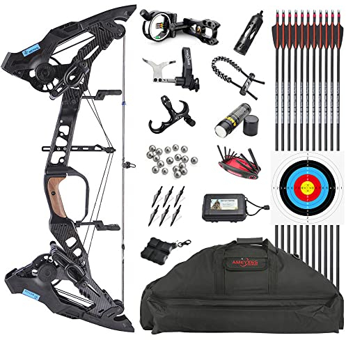 SHARROW Bogenschießen Compoundbogenset Stahl Ball Doppelzweck Compoundbogen 21.5-60LBs Einstellbar Jagdbogen Compound Bogen und Pfeil mit Allem Zubehör (Typ 1)