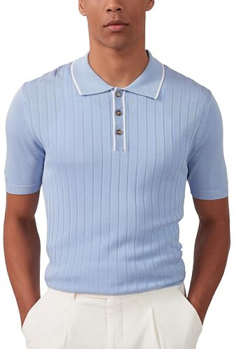 Kallspin Vintage Polos de Punto para Hombre Jerseys de Manga Corta Camisas de Golf Tops de Playa de Verano(Azul,XL)