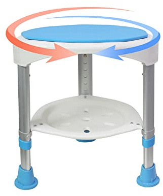 TRMLBE Duschhocker Duschstuhl Badhocker 360° Drehbar Höhenverstellbar 45-57cm Anti-Rutsch aus Aluminium Duschsitz Badewannensitz Duschhilfe mit Ablage für Senioren und Behinderten, bis 200 kg