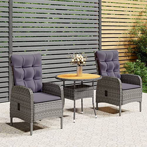 Festnight 3tlg Balkonmöbel Set Rattan Gartensessel mit Liegefunktion Bistroset 2 Personen Balkon Sitzgruppe Garten Balkonset Balkontisch mit 2 Stühlen Polyrattan Liegesessel Sitzgarnitur Gartenmöbel