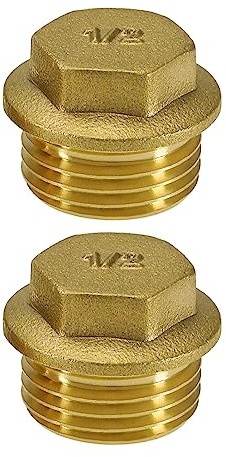 eMagTech 2 Stück 1/2 Zoll BSP Außengewinde Blindstopfen Rohr Endkappe 1/2 Zoll Messing Außengewinde Blindkappe Zubehör für Rohranschluss Badezimmer Küche Gold
