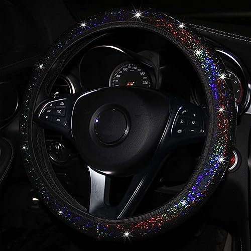 Lenkradbezug Glitzer Frauen Bling Bling PU Leder Lenkrad Abdeckung Buntes Universal rutschfest Auto Lenkradabdeckung ohne Innenring Auto Lenkradhülle Lenkradschoner für 37-38cm Lenkrad Auto Zubehör D