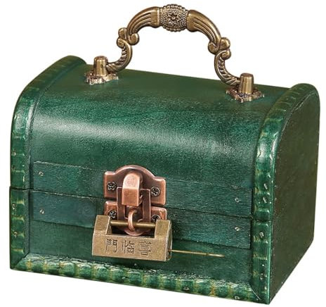 Holz Schatztruhe Box,Vintage Holz Schatztruhe,Vintage Look Kleine Piratenschatztruhe Holz-Schatzkisten Schatztruhen Aus Holz,Aufbewahrungsbox mit Griff Geeignet für Aufbewahren Und Dekorieren,Grün A