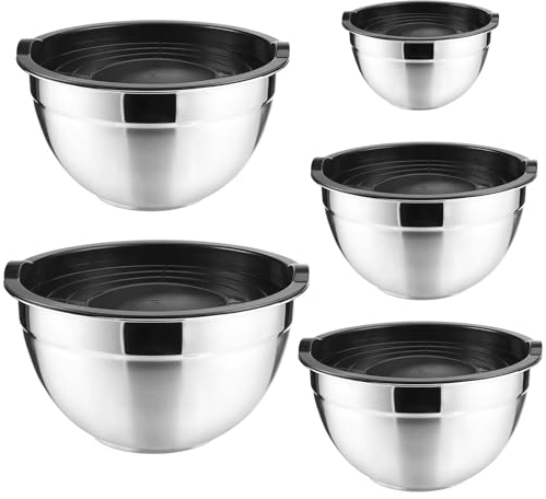 Mkitnvy Acero Inoxidable Cuencos mezcladores con Tapa Hermética 5 Paquetes,7 Juego de Acero Inoxidable Cuencos mezcladores,para cocinar, hornear y almacenar