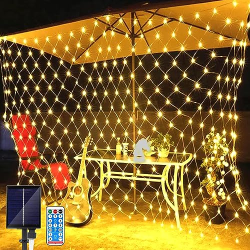 Micacorn Solar Guirnaldas Neta Luz, 1.5 x 1.5M Red de Luces Solares 8 Modes 96 LED Guirnaldas Neta Luz con Remote Impermeable de luz de Red con Energía Solar para Jardin Fiesta Navidad Boda