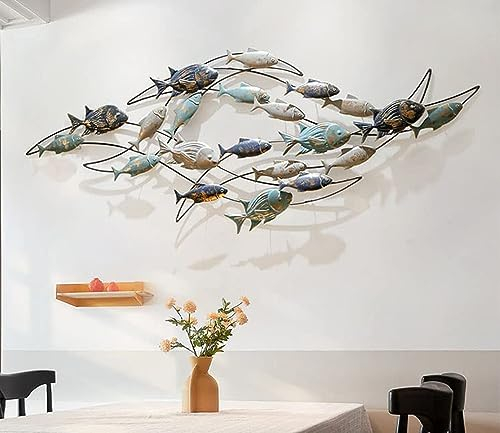 3D-Metall-Fisch-Wanddekoration, Modern Eiserne Kunst Deko Wandbehang Fisch Familie Wanddekoration Maritimes Aqua Thema Design für Schlafzimmer, Wohnzimmer, Geschenke Zum Muttertag