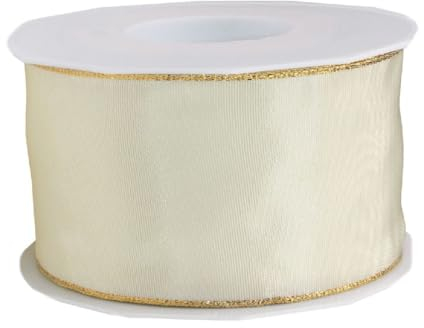 Decpero Band mit Goldener Drahtkante I Creme I Breite 100 mm I Länge: 25 Meter