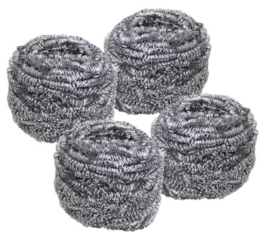 Fackelmann 9922150 Lot de 4 éponges inox pour faire la vaisselle, éponge inox, éponge grattoir, éponge de cuisine, | Récurage efficace, Acier inoxydable, 6 cm de diamètre, Lot de 4, Pour casseroles et poêles