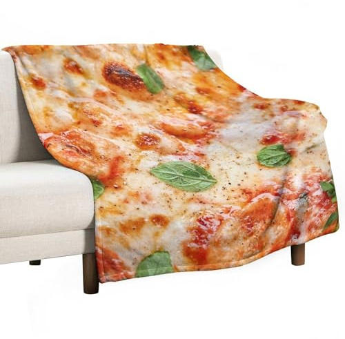 Pizza-Margarita-Überwurfdecke, weich, warm, gebacken, leckeres Essen, leichte Flanell-Plüschdecke, Geschenk für Frauen, Kinder, Jungen, Teenager, 127 x 152 cm