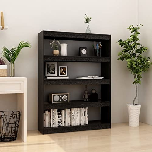 QZZCED Dekoratives Regal Wohnzimmerregal Bücherschrank Büro-Bücherregal Bücherregal/Raumteiler Schwarz 100x30x135.5cm Kiefer Massivholz für Wohnzimmer, Schlafzimmer, Büro