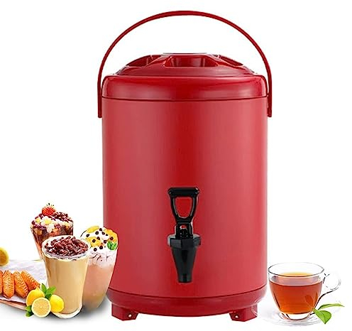 6L 8L 10L 12L Urnenkessel Heiß- und Kaltwasserspender Edelstahl-Tee-Wärmflasche mit Wasserhahn Tragbarer Griff Große Kapazitätsversiegelung für Catering-Bürohotels Party, Rot, 8L