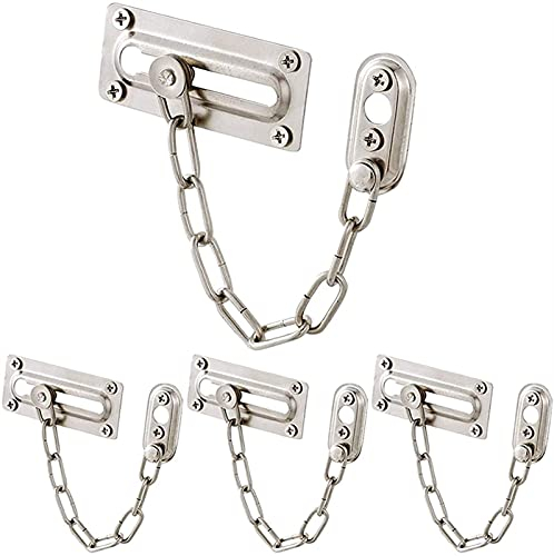 DubMag Türkettenschloss, Tür-Sicherheitskette, 4 Stück, Edelstahl, Diebstahlschutzkette, Türverbindung, Schnalle, Zimmer, Hotel, Sicherheit, Türkettenschloss, Haushalt, freies Stanzen (Farbe: Silber)