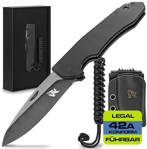 Wolfgangs CORVUS Zweihandmesser Klappmesser aus Feinstem D2 Stahl - Legales Taschenmesser - Robustes Outdoor Survival Messer mit Kydex Holster