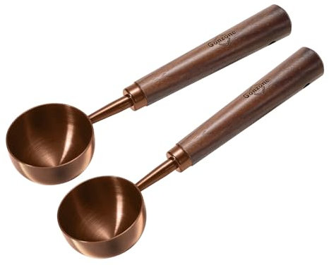 Gonzone Vintage Coffee Measuring Spoon - 304 Stainless Steel, Coffee Scoop，10g Capacity, Walnut Handle - Perfect for Coffee, Tea, and More (Rose Gold（2pcs）)