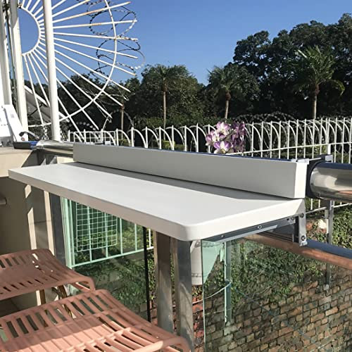 Balkongeländertisch für den Außenbereich, Balkongeländer-Hängetisch, Klappbarer Balkondecktisch, Balkon-Klapp-Hängegeländertisch, Verstellbare, wandmontierte Beistelltische/Weiß/10