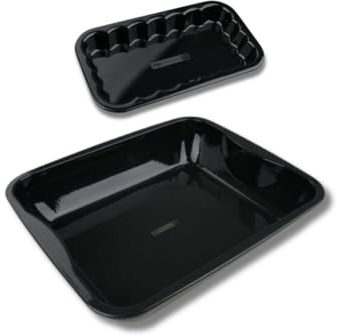 FM Professional 9912750 plat de four, plat émaillé, plaque cuisson au four, plat à gratin, plat XXL, petit plat à four, Acier émaillé, Noir, 40 x 34 cm | 21 x 12 cm