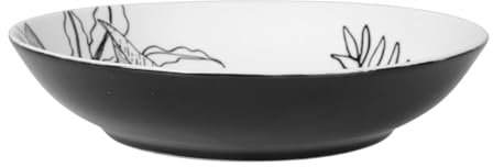 GENEVIEVE LETHU 536132 - Plato hondo de porcelana blanca, diámetro 20 cm, colección ESQUISSES VEGETALES – Decoración vegetal negra