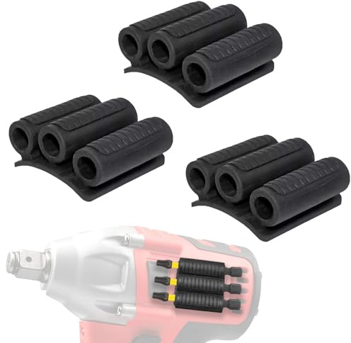 Saipor 3pcs Universal Fit Drill Bit Holders for Impact Drivers and Drills | Drill Bit Sleeve Organizer Strong Adhesive Attach to Impact Drivers, Hold 6 Drill Tips on Side of Power Drill