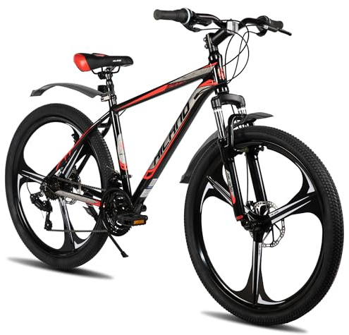 HILAND 26 Zoll Mountainbike für Erwachsene, 18-Gang MTB Fahrrad für Herren und Damen, Aluminiumrahmen, Federgabel, mechanische Doppelscheibenbremsen, 3-Speichen-Laufrad