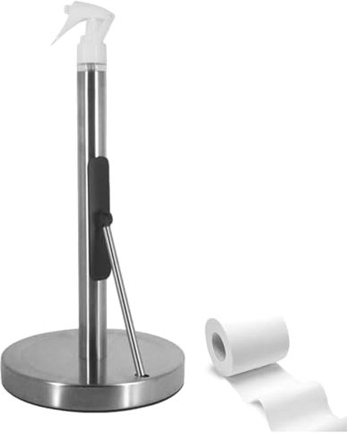 Stainless Steel Paper Towel Holder - Spray Bottle Center, Paper Towel Stand | Non-Slip Base, Easy Tear Paper Towel Dispenser, Roll Holder for Countertop, Kitchen, Bathroom