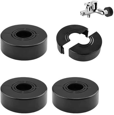 Xiciki 4 Pièces Rosace Robinet, Rosace Mitigeur Douche 3 Tailles en 1, Cache Tuyau Radiateur Ajustable, Rosaces de Douche Décoratives pour Robinets, Conduites D'eau, Radiateurs, Douches - Noir