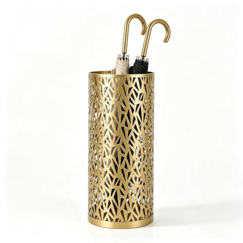 Culnflun Regenschirmständer, Schirmständer Metall, 5.91x9.06in (ØxH) Schirmständer rund Organizer für Regenschirm, Dreieckiger hohler für Haus Büro Eingang Lagerung Regenschirme (Goldene S)