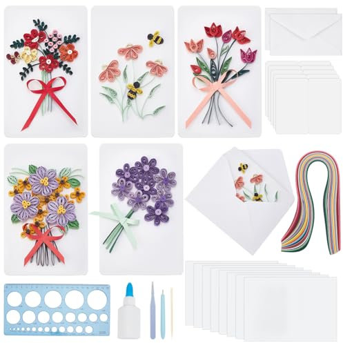 WEBEEDY 20 Sets Papiers Quilling Kit pour Adultes Débutant DIY Kit Carte Quilling Fleur Anniversaire 5 Styles Kit de Création de Carte de Voeux Joyeux Anniversaire avec Instruction pour Amis Familles