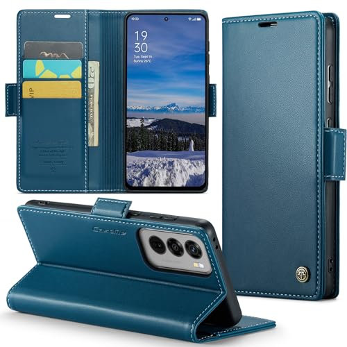 Phernykas Mobile Phone Case for Oppo Reno 12, Leather Flip Case with Card Slot and Stand Function, Blue