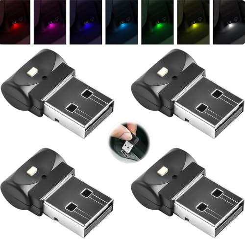 SIGANDG 4 Pezzi Luce Ambientale Interna Per Auto A LED USB,MiNi Luce Notturna A LED Portatile [7 Colori Regolabili],Interfaccia USB Plug In, Set Di Luci Ambientali Per Bagagliaio
