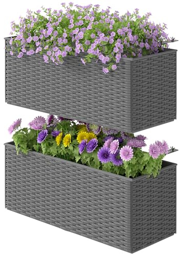 Outsunny Set of 2 Hanging Flower Boxes, 50 cm Long, Grey