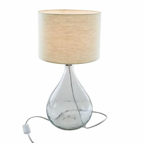 Loberon Tischlampe Préline, Mundgeblasener Lampenfuß, Zeitloses Design, Tischleuchte, Wohn-Accessoire, Glas, Baumwolle, klar/Creme