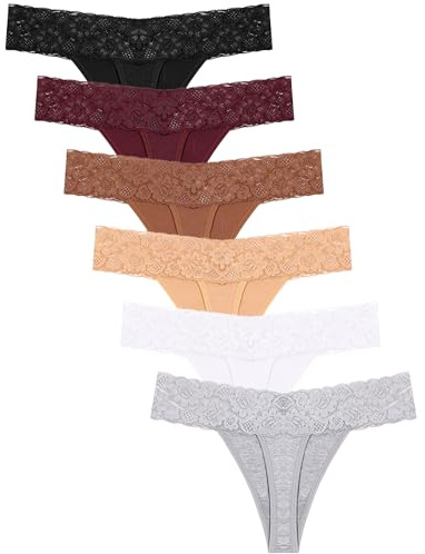 READY TO LOVE Tanga Damen Unterhosen Damen Baumwolle Soft String Baumwoll Unterwäsche Frauen Sexy Spitze Slip Bequem Tangas Slips Mehrpack 6er Pack